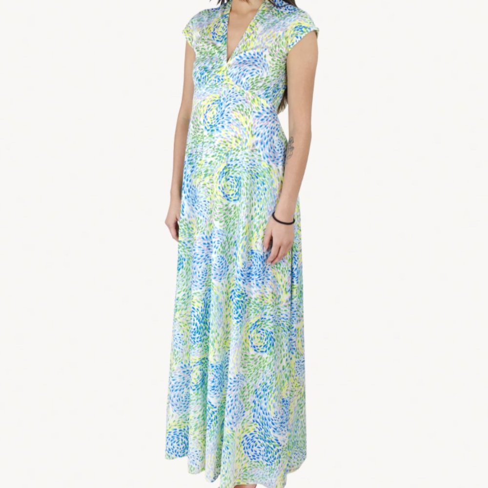 Victor Costa Rain Drop Patterned Maxi Dress Starry Night Van Gogh Vintage